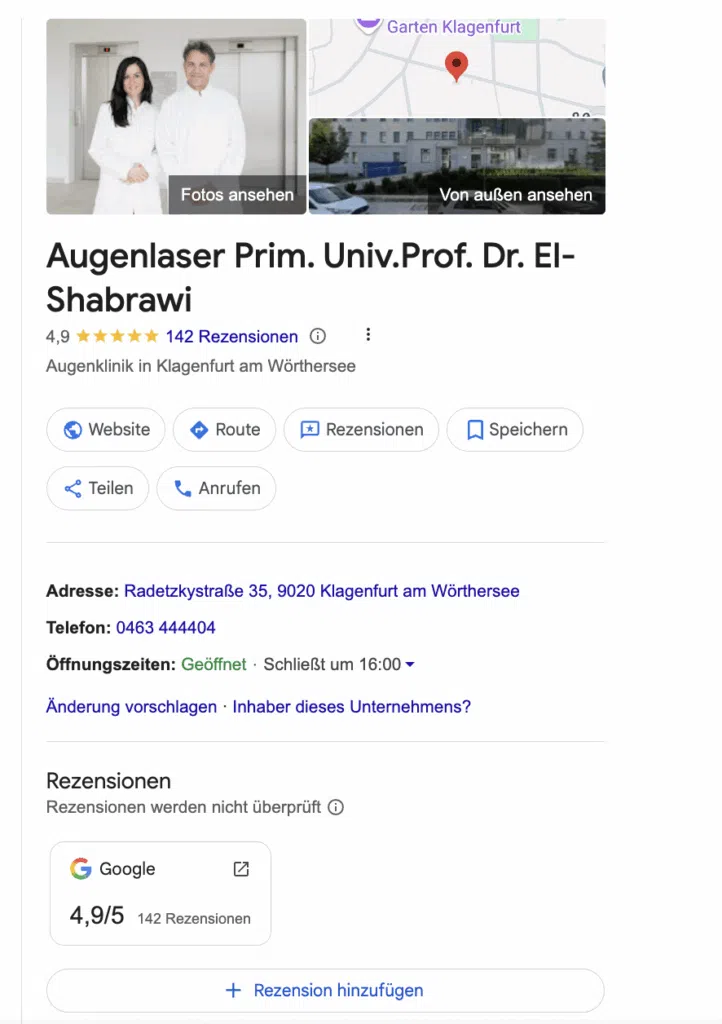 Beispiel eines Google Business Profils + Bewertungen