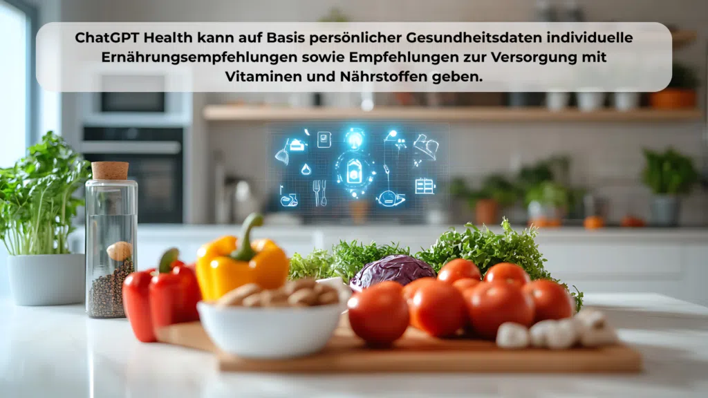 ChatGPT Health analysiert Gesundheitsdaten, um individuelle Ernährungsempfehlungen sowie Empfehlungen für Vitamine und Nährstoffe zu unterstützen.“